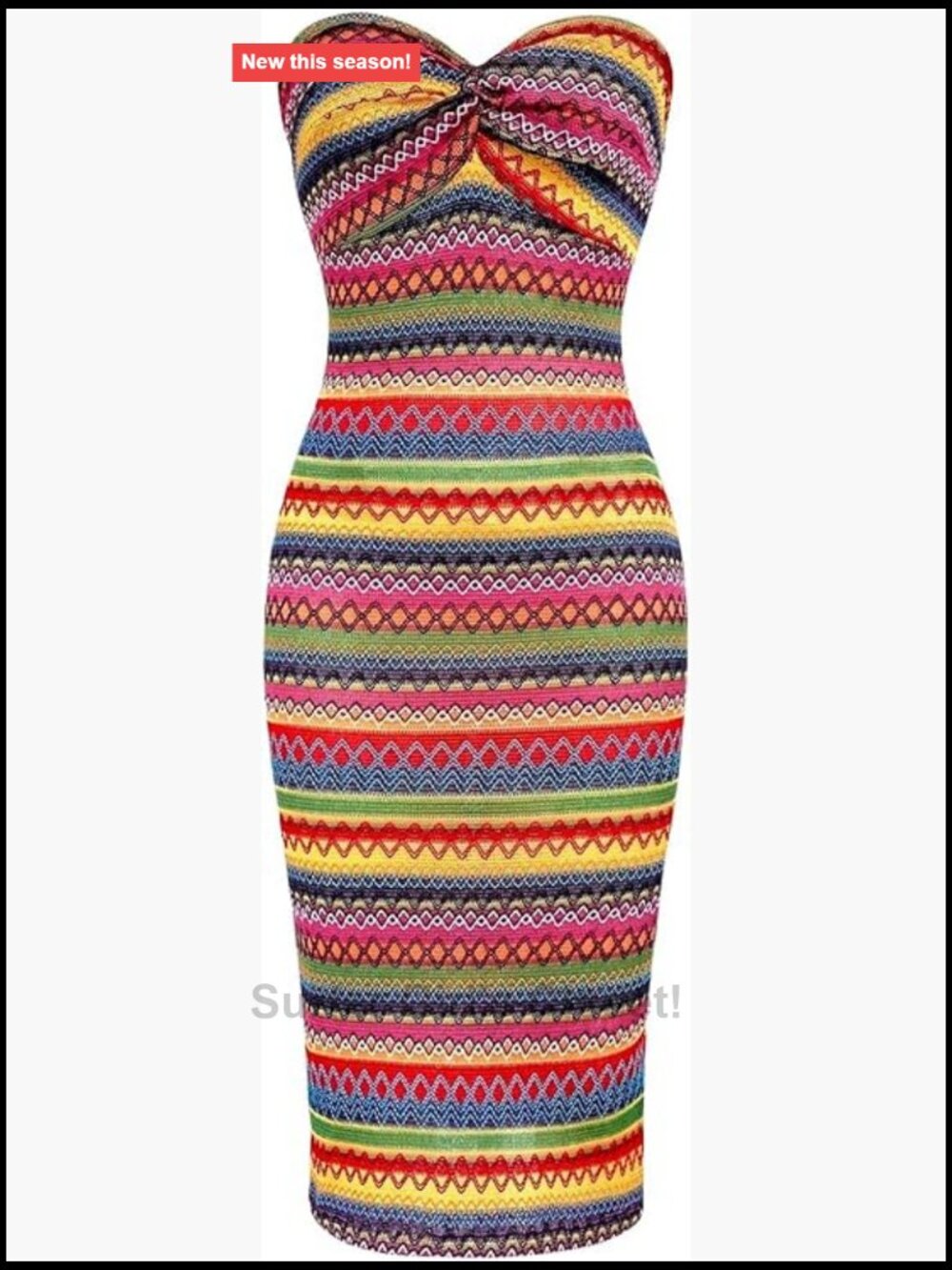 Women's Strapless Bodycon Maxi Dress Tribal Twist Front Sleeveless